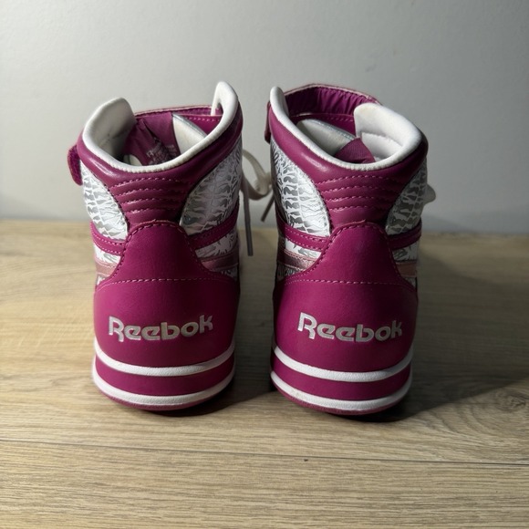 Reebok Freestyle Hi High Top Sneakers Pink White Pattern Womens Size 7 Aerobic - Picture 6 of 10